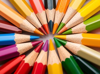 Colorful Pencils Arranged in a Circle, Close-up