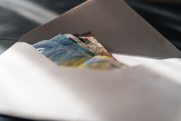 European currency Euro, banknotes in the white envelope
