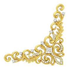 Golden Ornate Corner Decoration with Diamonds on Transparent Background