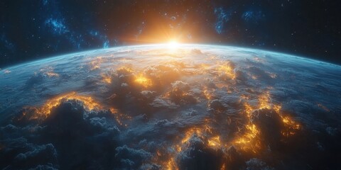 Earth and Nebula View from Outer Space with Planet and Cosmic Background