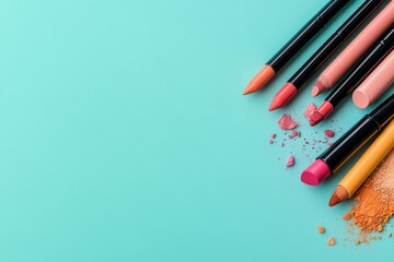 Naklejka premium A makeup essentials on blue background. Generative AI