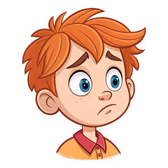 Obraz premium Cartoon Portrait of a Sad Young Boy's Face with Messy Red Hair and Freckles on Transparent Background
