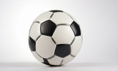 Fototapeta premium A close-up of a black and white soccer ball on a white surface