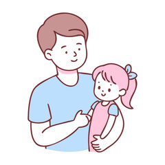 Single father holding daughter and smiling in a playful drawing  