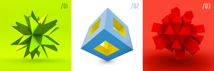 The frame cube is hollow inside. Deformed sphere with spikes. Design elements. Cover design template. 3D vector illustration for business concept, education, advertising, marketing or presentation.