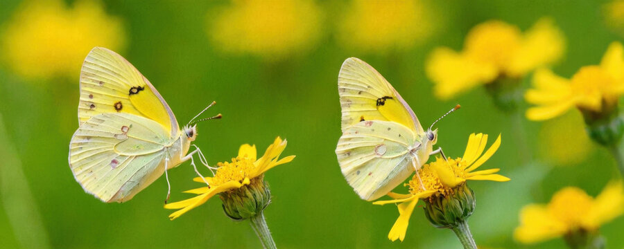 A pair of butterflies perched on the petals of a bright yellow flower