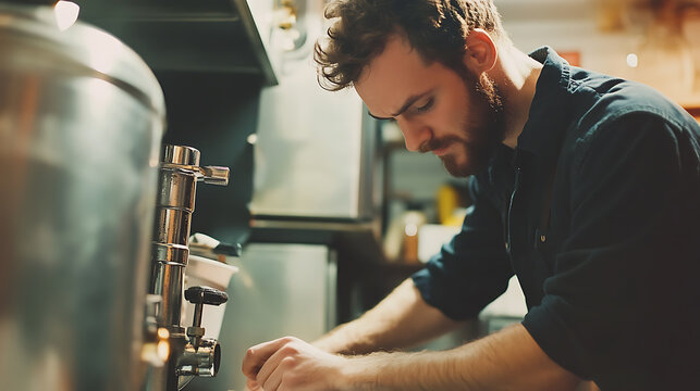 Barista Operating Coffee Machine