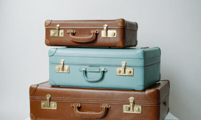 Three suitcases stacked on top of each other, ready to travel