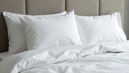 White pillowcases, neatly arranged on pillows , hotel, soft, home