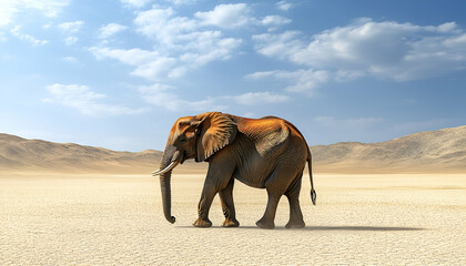 African Elephant Walking in a Desert Landscape