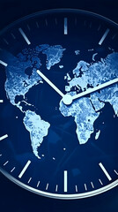 Global time, world map clock, business concept, dark background, website banner