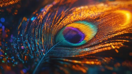 Peacock feathers close-up in vibrant colors
