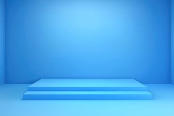 Empty light blue stage, two-tiered platform