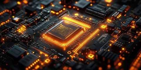 Obraz premium Isometric Technology Concept with Circuit Board and Glowing Elements