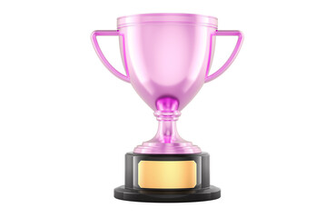 Female pink metallic trophy cup award, 3D rendering isolated on transparent background