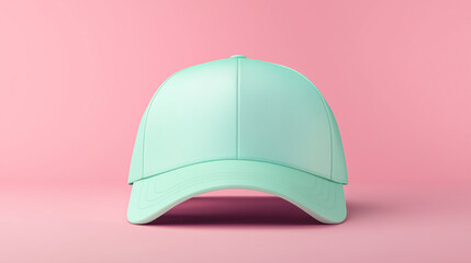 Fototapeta premium Turquoise baseball cap on a vibrant pink background.
