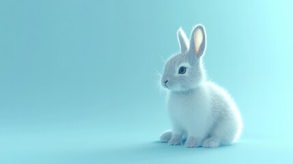 Cute bunny on blue background, Easter, spring