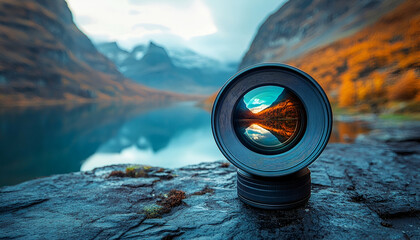 Circular Reflection of Autumnal Mountain Lake Landscape