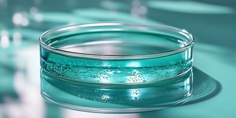 Petri Dish with Transparent Cosmetic Gel on Light Green Background for Healthcare and Beauty Concepts