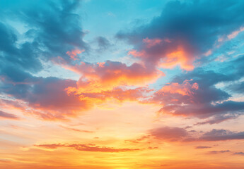 Obraz premium Dramatic colorful sunset paints the sky with orange, pink, and blue hues creating a beautiful vibrant vista.