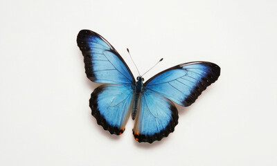 Obraz premium A close-up shot of a blue and black butterfly sitting on a white surface