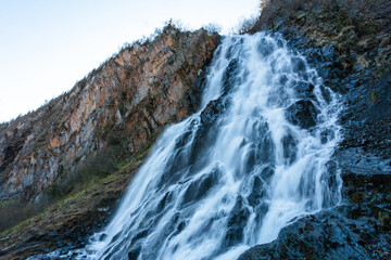 Horsetail Falls cascades down the cliffs of Keystone Canyon in Alaska.