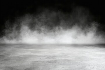 Smoky concrete floor.  Dense fog blankets a concrete floor, creating a dramatic and ethereal scene