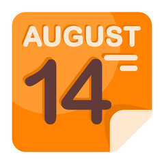 14 August Date on Calendar Flat Style Icon
