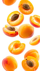 Fresh Apricots Gently Drifting on Transparent Background