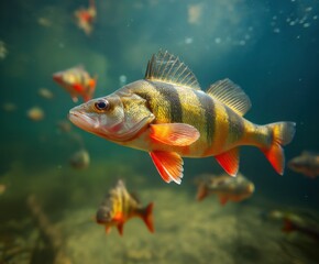 Obraz premium European perch swimming in a pond