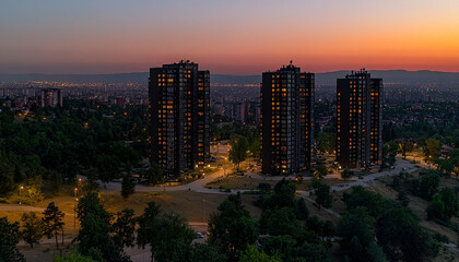Obraz premium Dark City Towers at Sunset