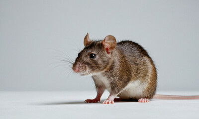 A small rat sitting on top of a white surface, perfect for use in illustrations or design