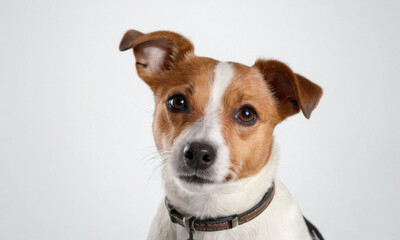 A brown and white dog wearing a collar, suitable for various uses such as advertising or personal projects