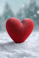 Fototapeta premium Snowy Winter Heart A Red Felt Heart in a Winter Scene