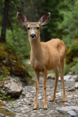 Mule Deer Fawn: Serene Gaze in a Forest Path