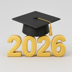 Graduation Cap on Golden Numbers Representing the Year 2026, Symbolizing Academic Achievement and Celebration