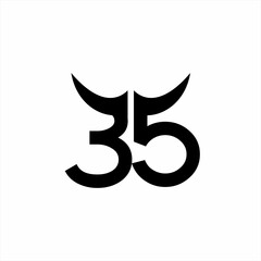Number 35 logo design with horn concept.