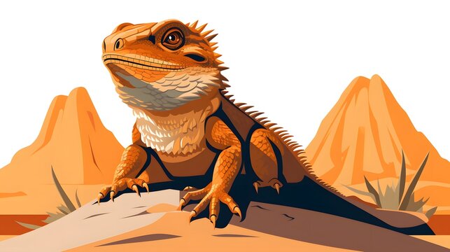 Detailed flat vector illustration of bearded dragon lizard on white background