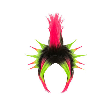 Colorful punk wig with a mohawk and spikes on a transparent background