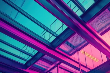 Obraz premium Vibrant, geometric architectural interior view.