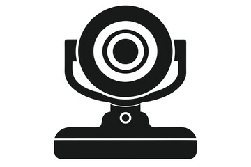 Solid black web camera shows a circular lens with concentric rings, standing tall