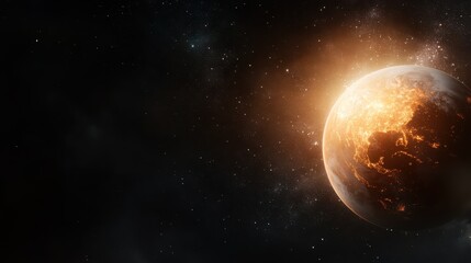 Obraz premium This stunning image depicts Earth illuminated by a fiery glow in the vast cosmos, surrounded by stars, representing both beauty and the fragility of our planet.