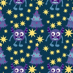 Winter monsters seamless Christmas yeti pattern for wrapping paper and fabrics