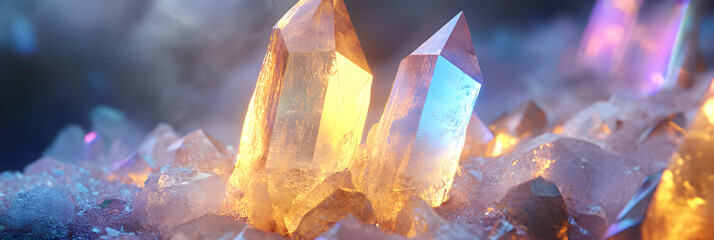 Prismatic Dawn: The Ethereal Dance of Light Within a Luminous Crystal Tower
