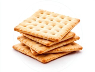 Stack of crackers on white background