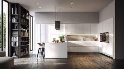 Minimal kitchen with modular cabinetry and floating storage  