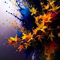 Abstract border frame of flowers painting with spring flowers Forsythia background graphic resource