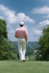 Golfer Contemplates Scenic Course: A Peaceful Summer Day