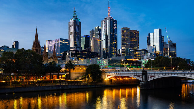 Evening view of Melbourne CBD, Victoria, Australia
