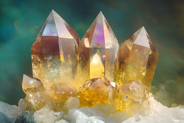 Prismatic Dawn: The Ethereal Dance of Light Within a Luminous Crystal Tower